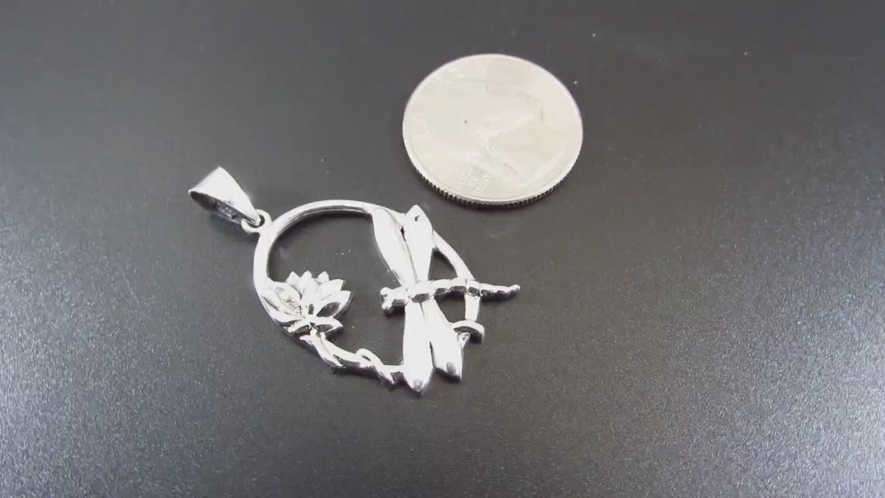 Solid 925 Sterling Silver Dragonfly Pendant – Handcrafted Lotus Flower Necklace Charm – Solid Silver Nature Jewelry for Women & Men