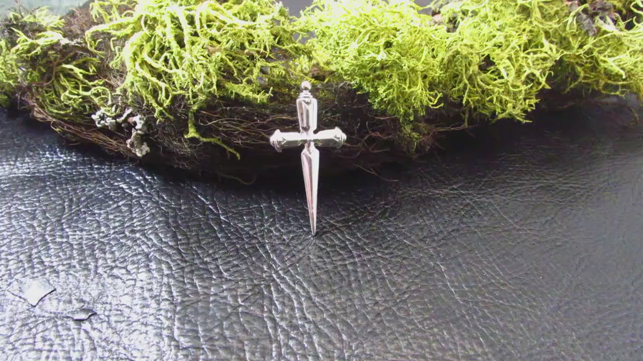 Solid 925 Sterling Silver Athame Necklace Pendant – Medieval Knife Cross / Gothic Dagger Charm