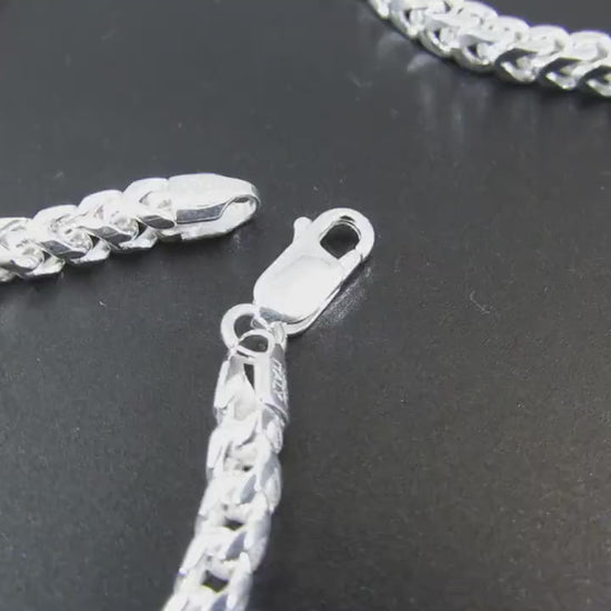 4MM Solid 925 Sterling Silver Franco Link Chain, Mens Diamond Cut Hip Hop Chain, Chunky Unisex Italian Necklace or Bracelet, 120 Gauge