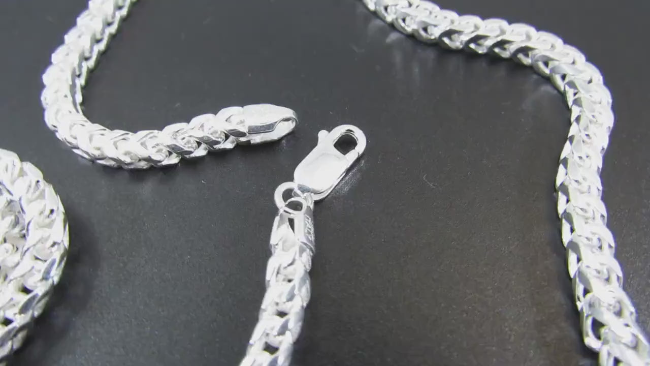 4MM Solid 925 Sterling Silver Franco Link Chain, Mens Diamond Cut Hip Hop Chain, Chunky Unisex Italian Necklace or Bracelet, 120 Gauge