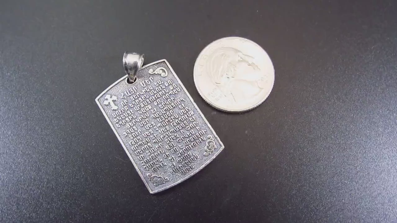 Solid 925 Sterling Silver Armenian Lord’s Prayer Pendant – Christian Religious Jewelry – Hayr Mer Necklace Amulet – Armenian Faith Gift