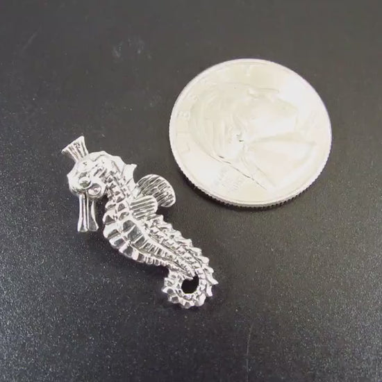 Solid 925 Sterling Silver Seahorse Slide Pendant – Nautical Ocean Jewelry, Marine Life Pendant, Beach Lover Gift, Coastal Sea Creature Charm