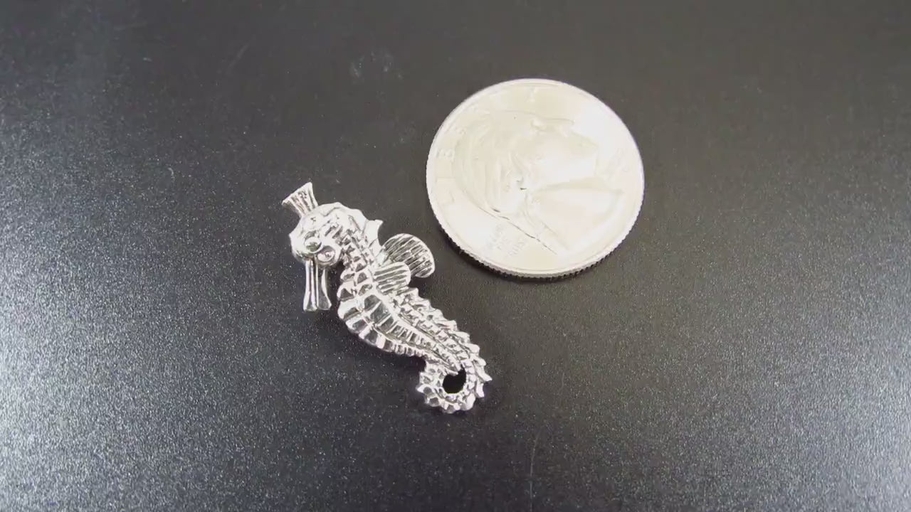 Solid 925 Sterling Silver Seahorse Slide Pendant – Nautical Ocean Jewelry, Marine Life Pendant, Beach Lover Gift, Coastal Sea Creature Charm