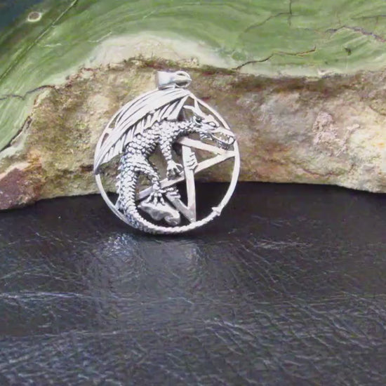 Solid 925 Sterling Silver Dragon Pentagram Pendant – Gothic Wiccan Protection Pentacle, Mythical Occult Talisman