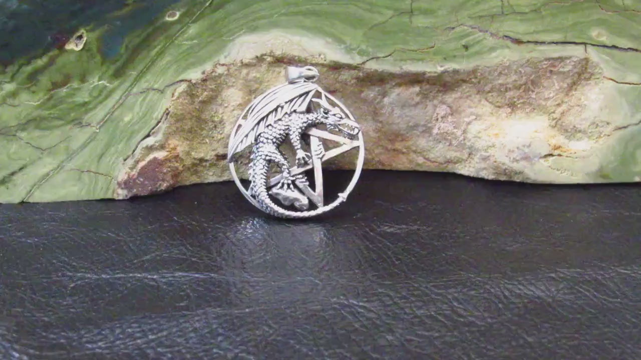 Solid 925 Sterling Silver Dragon Pentagram Pendant – Gothic Wiccan Protection Pentacle, Mythical Occult Talisman