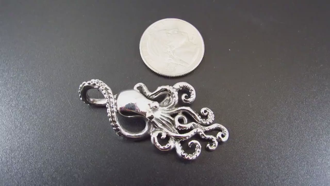 Large Solid 925 Sterling Silver Octopus Slide Pendant – Nautical Jewelry – Ocean Lover Statement Piece