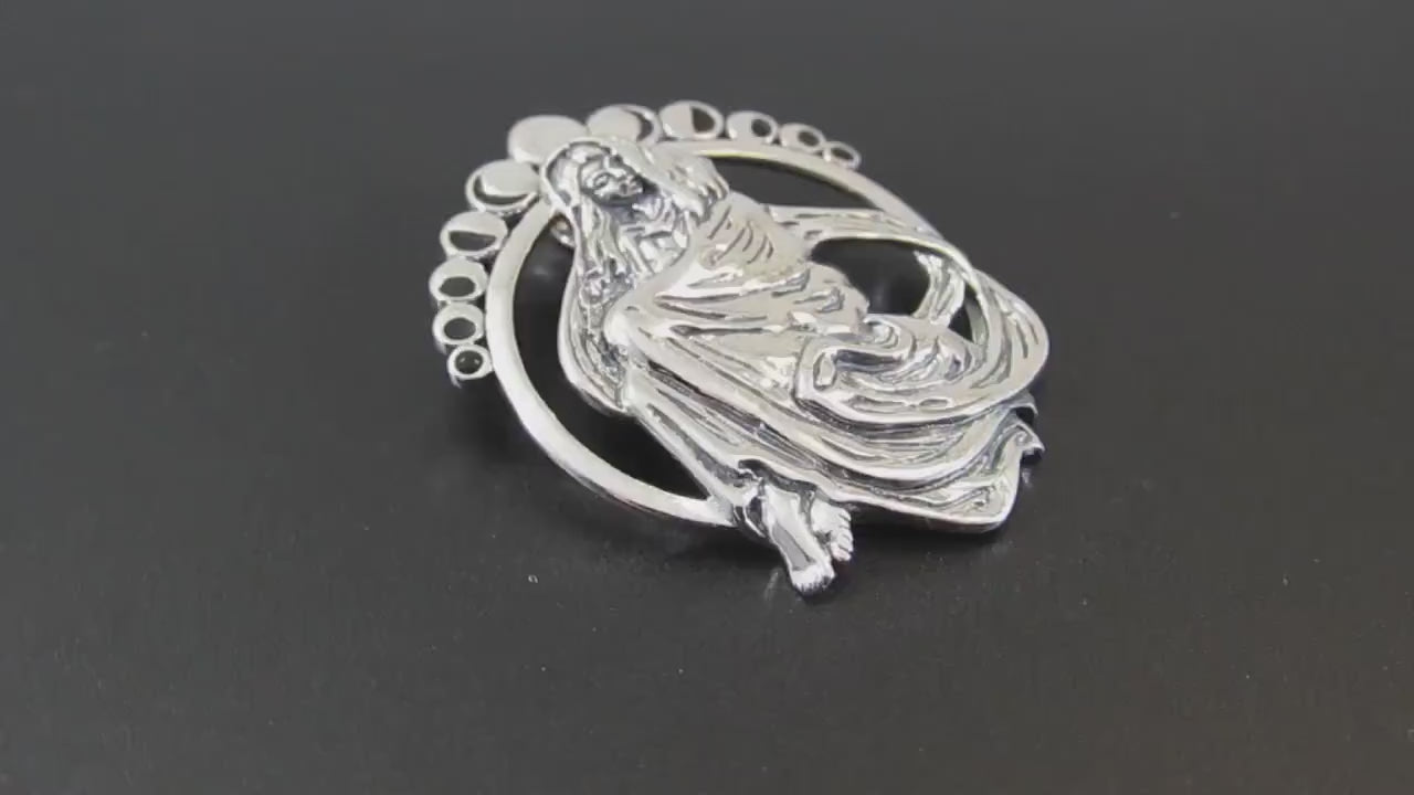 Solid 925 Sterling Silver Moon Phases Goddess Pendant, Lunar Cycle Astrology, Mickie Mueller Jewelry