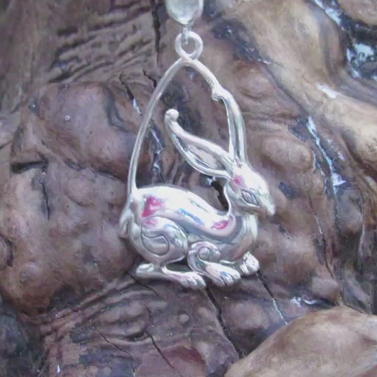 Solid 925 Sterling Silver Ostara Rabbit Goddess Pendant, Pagan Sacred Hare Spring Equinox Jewelry