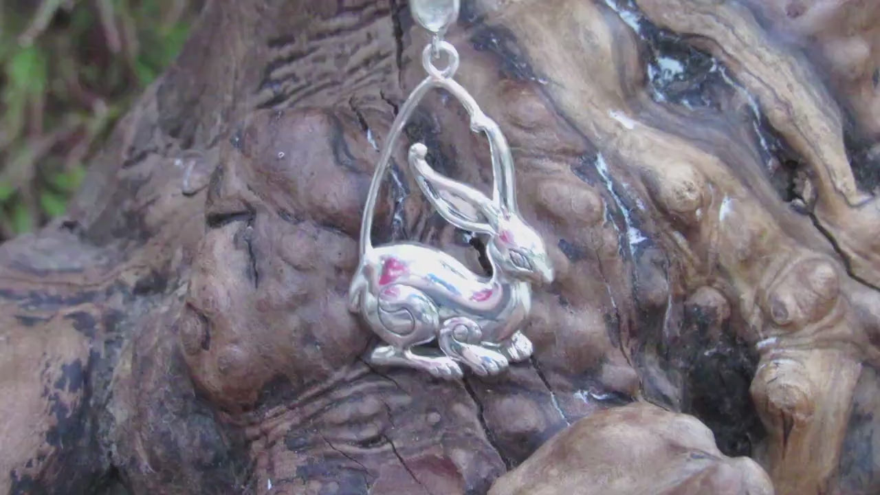 Solid 925 Sterling Silver Ostara Rabbit Goddess Pendant, Pagan Sacred Hare Spring Equinox Jewelry