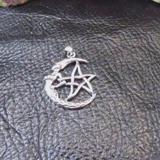Solid 925 Sterling Silver Crescent Moon Goddess Pentacle Pendant Wiccan Pagan Witch Jewelry