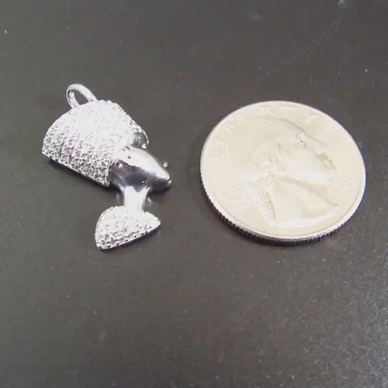 Solid 925 Sterling Silver Nefertiti Pendant – Pavé Queen of Egypt Necklace, Iced Out Profile Charm – Silver Ancient Egyptian Pharaoh Jewelry