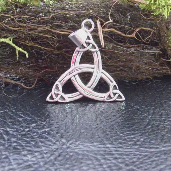 Solid 925 Sterling Silver Celtic Triquetra Pendant, Trinity Knot Necklace Amulet