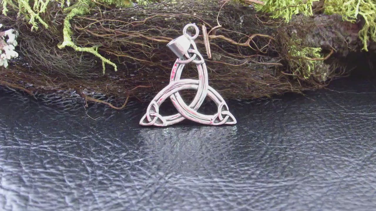 Solid 925 Sterling Silver Celtic Triquetra Pendant, Trinity Knot Necklace Amulet