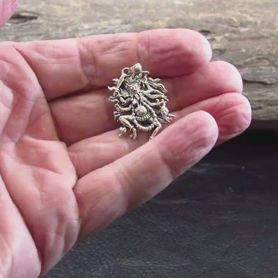 Kali Goddess Pendant / Solid 925 Sterling Silver / Fierce Hindu Deity Amulet, Powerful Spiritual Jewelry, Statement Necklace Pendant