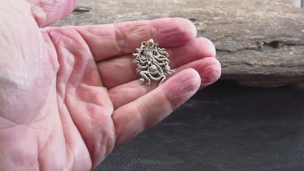 Kali Goddess Pendant / Solid 925 Sterling Silver / Fierce Hindu Deity Amulet, Powerful Spiritual Jewelry, Statement Necklace Pendant