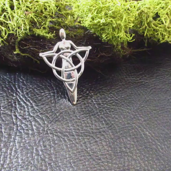 Solid 925 Sterling Silver Celtic Danu Goddess Pendant - Trinity Knot Talisman - Pagan Jewelry