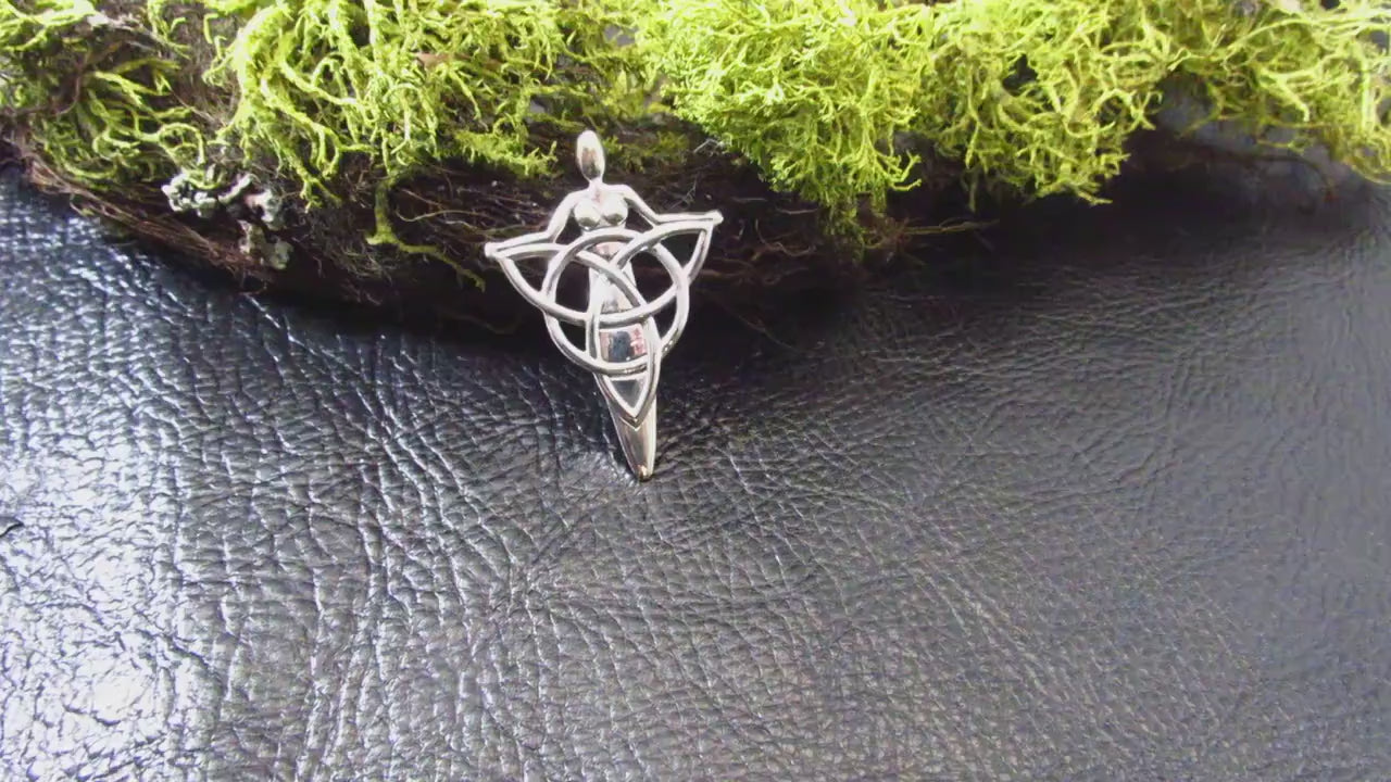Solid 925 Sterling Silver Celtic Danu Goddess Pendant - Trinity Knot Talisman - Pagan Jewelry