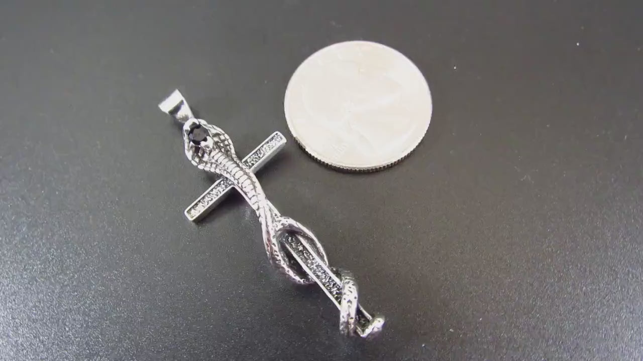 Solid 925 Sterling Silver Cobra Cross Pendant – Gothic Snake & Skull Necklace Pendant, Dark Symbolism Jewelry, Biker and Viking Amulet
