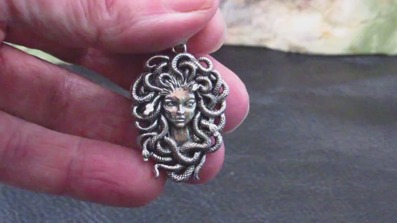 Solid 925 Sterling Silver Medusa Pendant – Greek Mythology Serpent Goddess Necklace Amulet, Gorgon Head Talisman, Gothic Warrior Jewelry