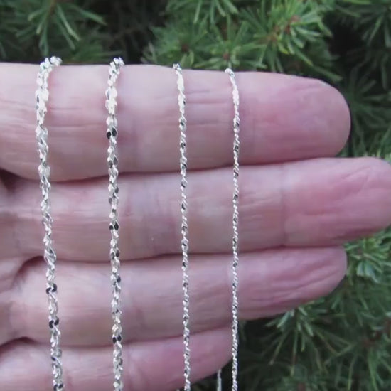 Solid 925 Sterling Silver Twisted Serpentine Chain, Elegant Womens Necklace, Dainty Italian Necklace or Bracelet, Sparkly Jewelry for Her