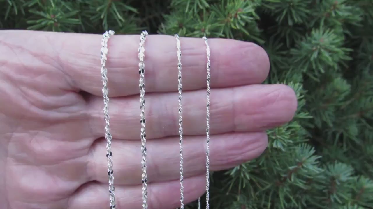 Solid 925 Sterling Silver Twisted Serpentine Chain, Elegant Womens Necklace, Dainty Italian Necklace or Bracelet, Sparkly Jewelry for Her