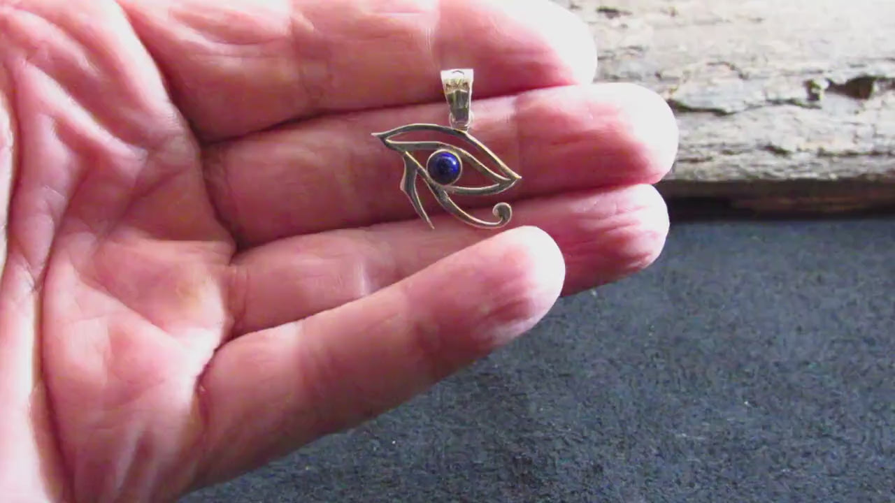 Solid 925 Sterling Silver Eye of Horus Pendant with Lapis Lazuli – Egyptian Protection Amulet, Third Eye Jewelry, Spiritual Healing Charm