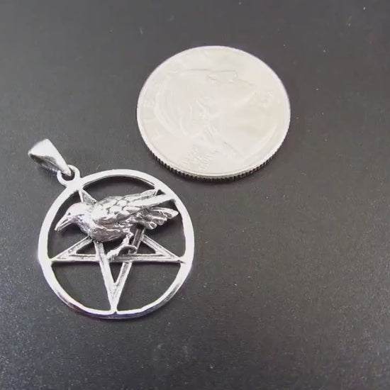 Solid 925 Sterling Silver Raven Pentagram Pendant - Gothic Crow Charm, Wiccan Protection Amulet, Pagan Witchcraft Jewelry, Occult Talisman