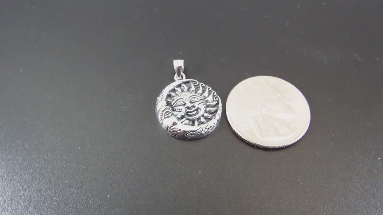 Solid 925 Sterling Silver Sun and Moon Pendant – Celestial Jewelry, Handcrafted Silver Necklace Charm, Sun & Moon Face Boho Lunar Amulet