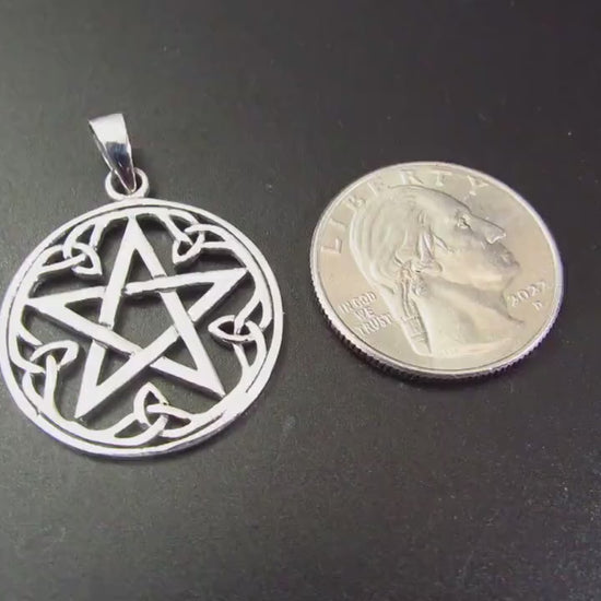 Solid 925 Sterling Silver Pentacle Pendant - Celtic Trinity Knots Amulet - Pentagram Jewelry - Witchy Pagan & Wiccan Gift Idea