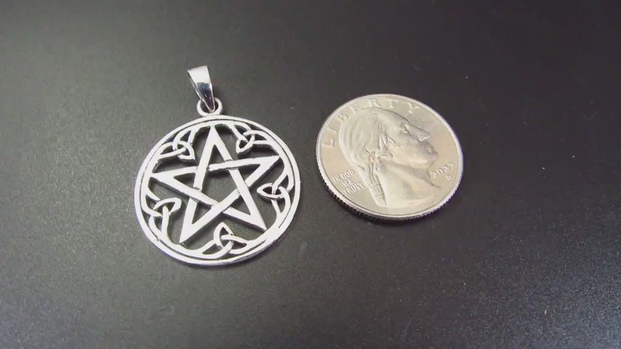 Solid 925 Sterling Silver Pentacle Pendant - Celtic Trinity Knots Amulet - Pentagram Jewelry - Witchy Pagan & Wiccan Gift Idea