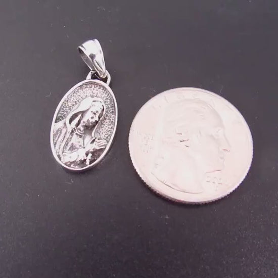 Solid 925 Sterling Silver Virgin Mary Sacred Heart Medal Pendant – Catholic Necklace Charm - Religious Christian Jewelry Gift for Women