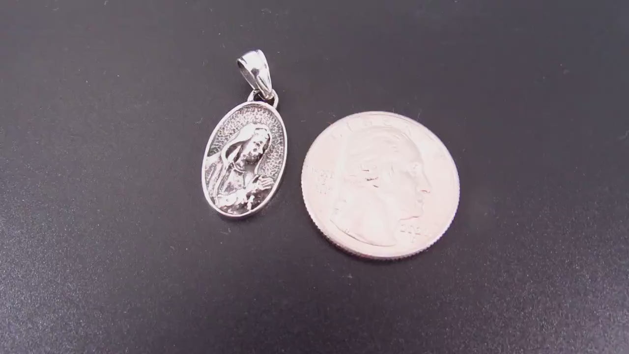 Solid 925 Sterling Silver Virgin Mary Sacred Heart Medal Pendant – Catholic Necklace Charm - Religious Christian Jewelry Gift for Women