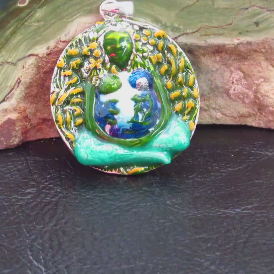 Solid 925 Sterling Silver Gaia Pendant by Oberon Zell, Mother Earth Gooddess, Plain / Enamel
