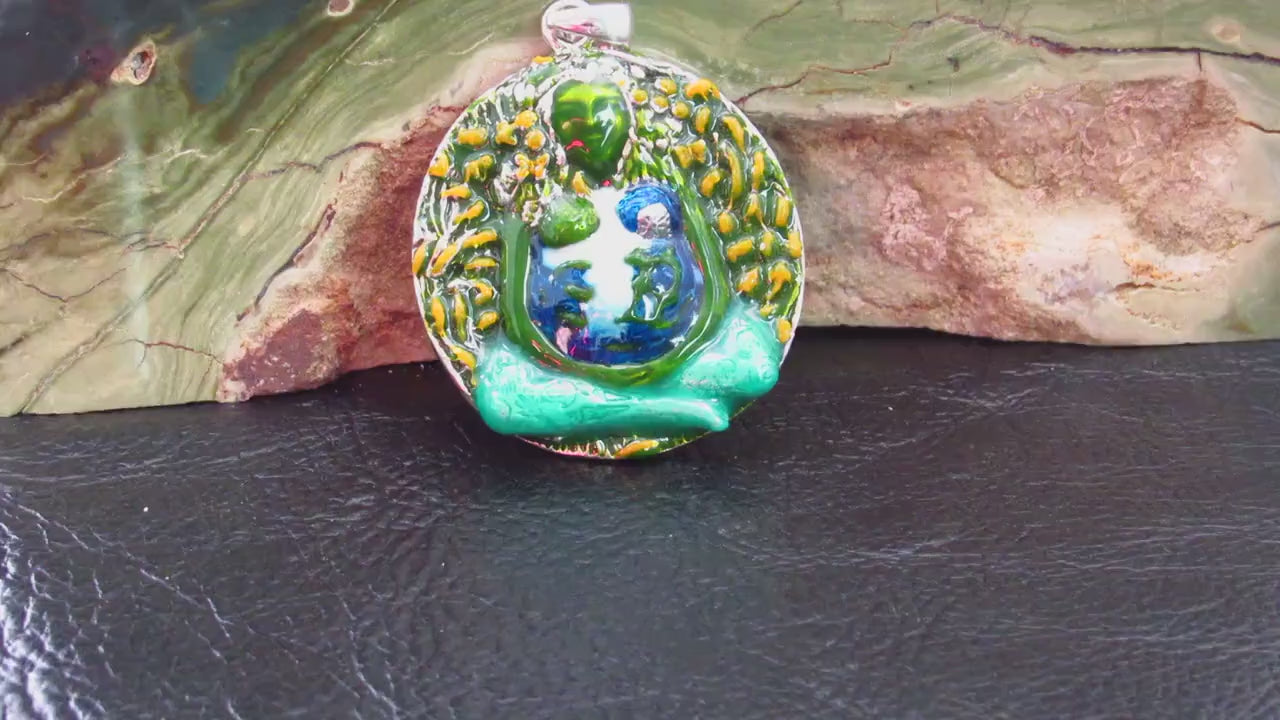 Solid 925 Sterling Silver Gaia Pendant by Oberon Zell, Mother Earth Gooddess, Plain / Enamel