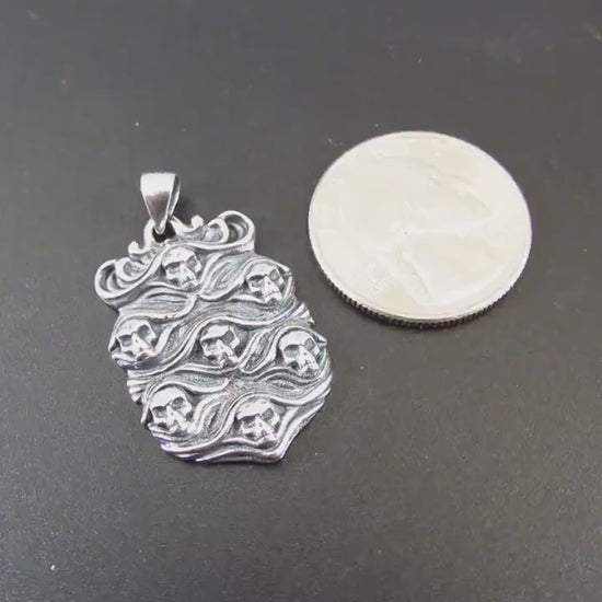Solid 925 Sterling Silver Skull Pendant - Gothic Victorian Jewelry, Seven Skulls Amulet, Dark Fantasy Necklace, Handcrafted Statement Piece