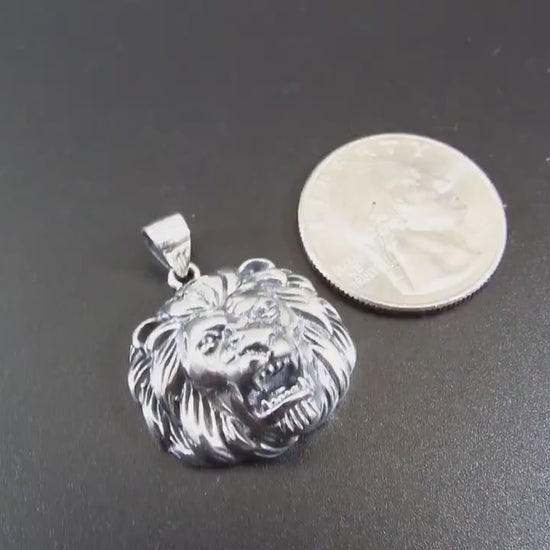 Solid 925 Sterling Silver Lion Head Pendant, Spirit Animal Totem, Handcrafted Animal & Wildlife Jewelry Charm, Bold Jungle Pendant