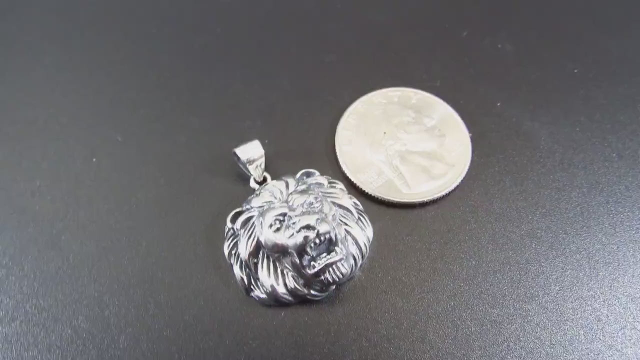 Solid 925 Sterling Silver Lion Head Pendant, Spirit Animal Totem, Handcrafted Animal & Wildlife Jewelry Charm, Bold Jungle Pendant