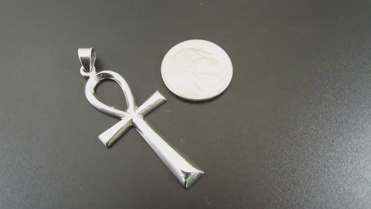 Large Solid 925 Sterling Silver Egyptian Ankh, Crux Ansata Cross, Handcrafted Egyptian Jewelry, Key of Life Pendant for Men
