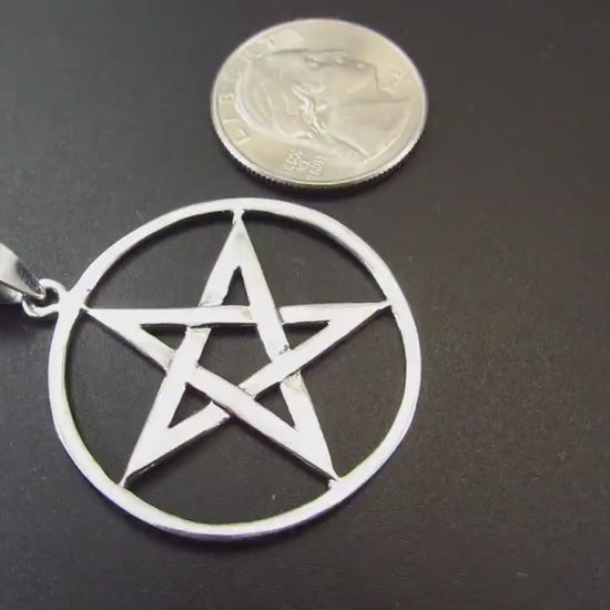 Solid 925 Sterling Silver Classic Pentacle Pendant – Wiccan Protection Pentagram, Pagan Witchcraft Talisman Jewelry