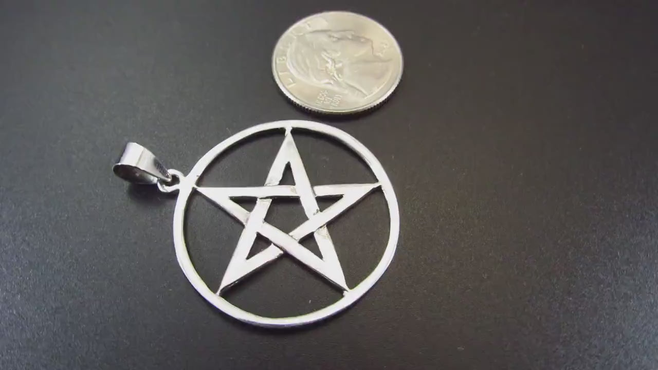 Solid 925 Sterling Silver Classic Pentacle Pendant – Wiccan Protection Pentagram, Pagan Witchcraft Talisman Jewelry