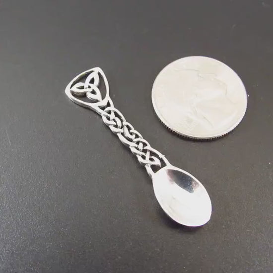Solid 925 Sterling Silver Salt Spoon - Celtic Trinity Knot Design - Miniature Ritual Altar Spoon for Seasoning - Irish Heritage Gift