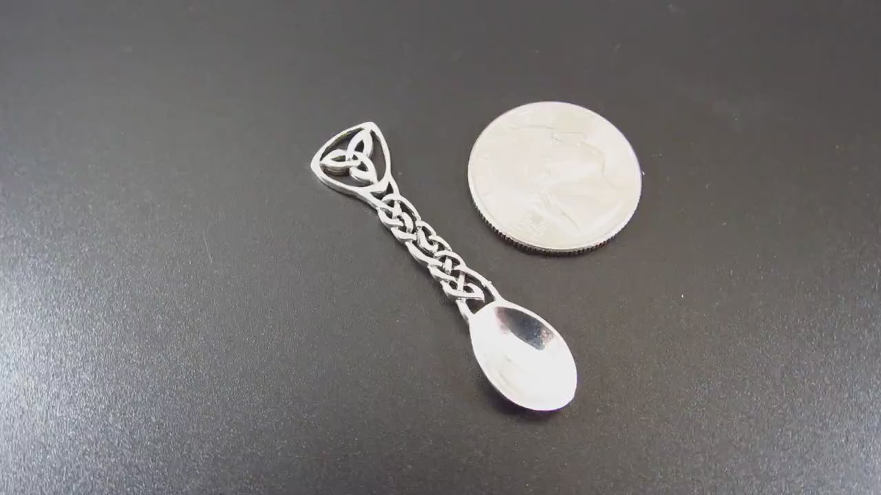 Solid 925 Sterling Silver Salt Spoon - Celtic Trinity Knot Design - Miniature Ritual Altar Spoon for Seasoning - Irish Heritage Gift