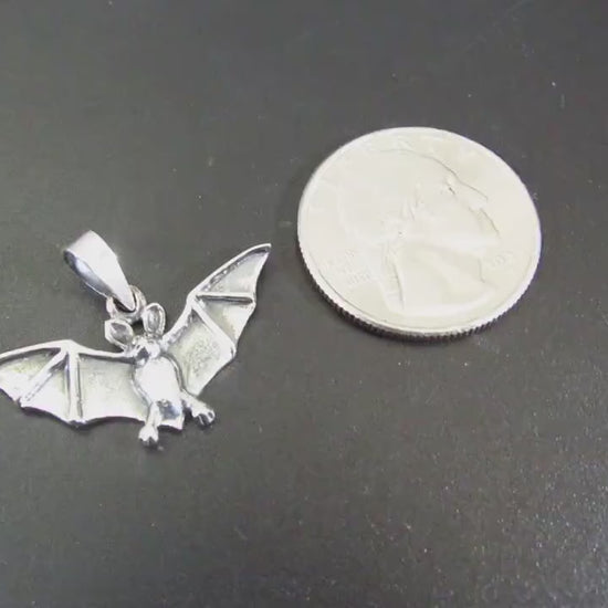 Solid 925 Sterling Silver Upright Bat Pendant – Gothic Vampire Necklace Charm, Occult Gift for Men & Women, Flying Bat Totem