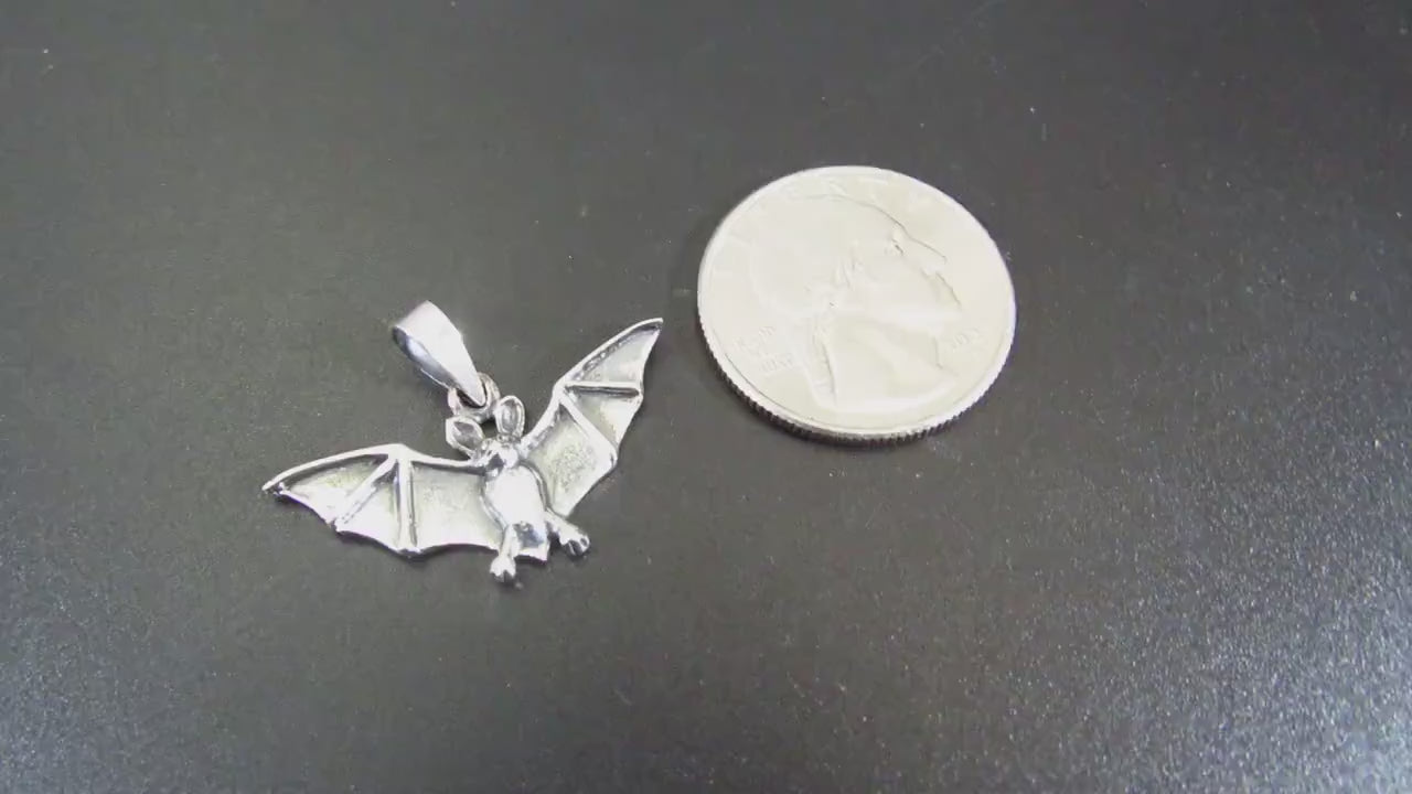 Solid 925 Sterling Silver Upright Bat Pendant – Gothic Vampire Necklace Charm, Occult Gift for Men & Women, Flying Bat Totem