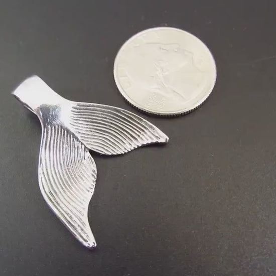 Large Solid 925 Sterling Silver Whale / Mermaid Tail Slide Pendant, Handcrafted 3D Nautical Ocean Life Jewelry, Summer Beach Lover Gift