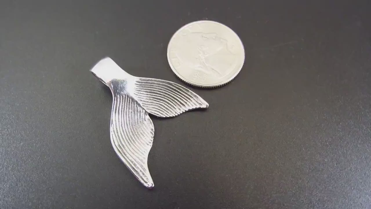 Large Solid 925 Sterling Silver Whale / Mermaid Tail Slide Pendant, Handcrafted 3D Nautical Ocean Life Jewelry, Summer Beach Lover Gift