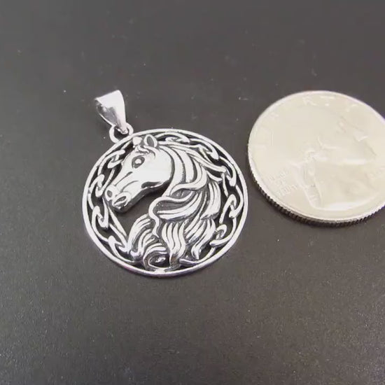 Solid 925 Sterling Silver Celtic Horse Pendant – Equestrian Jewelry, Horse Lover Gift, Norse Viking Charm with Celtic Knotwork