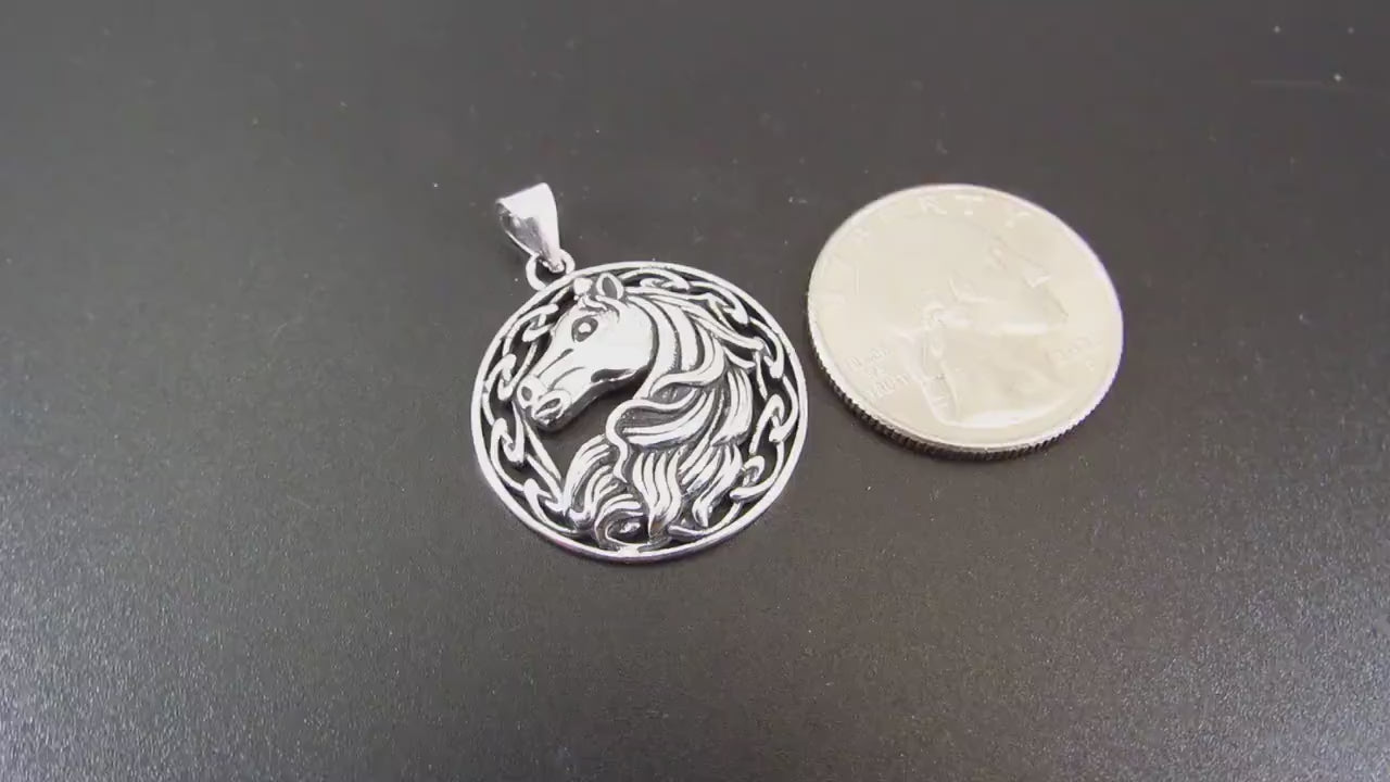 Solid 925 Sterling Silver Celtic Horse Pendant – Equestrian Jewelry, Horse Lover Gift, Norse Viking Charm with Celtic Knotwork