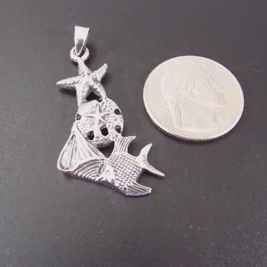 Solid 925 Sterling Silver Ocean Pendant – Starfish, Sand Dollar, and Fish Charm – Beach Lover Necklace – Nautical Sea Life Jewelry Gift