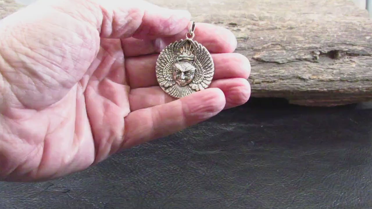 Large Solid 925 Sterling Silver Ariel Bird Goddess Pendant by Oberon Zell, Mythical Winged Goddess Necklace Amulet, Vintage Pagan Jewelry